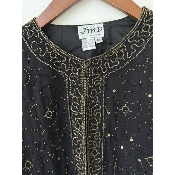 Vtg. JMD New York Black Beaded Sequin Long Sleeve Jacket Size M Cocktail Y2K 80s - Picture 6 of 12